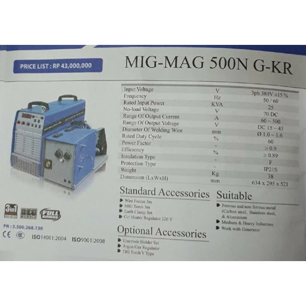 MIG-MAG 500N G-KR Multipro CO2 Welding Machine